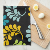 Linge De Cuisine Le jaune vert turquoise fleurit le monogramme (Quart Plié)