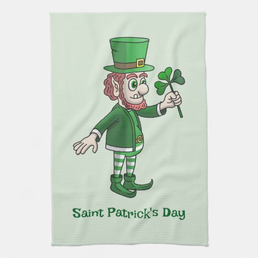 Linge De Cuisine Le Leprechaun avec un trèfle (Vertical)