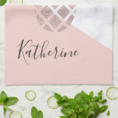 Linge De Cuisine Le marbre blanc de parties scintillantes roses (Plié)