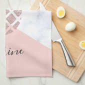 Linge De Cuisine Le marbre blanc de parties scintillantes roses (Quart Plié)