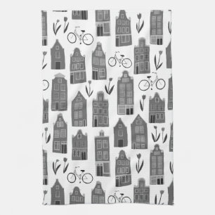 Linge De Cuisine Le Néerlandais mignon loge le motif de ville