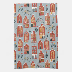 Linge De Cuisine Le Néerlandais mignon loge le motif de ville