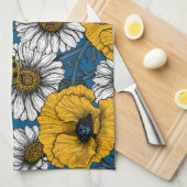 Linge De Cuisine Le pré en jaune et bleu (Quart Plié)