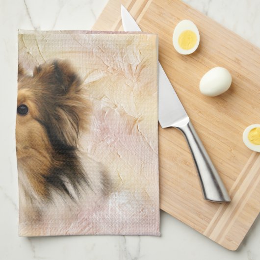 Linge De Cuisine Le sable Sheltie font face (Quart Plié)
