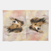 Linge De Cuisine Le sable Sheltie font face (Horizontal)