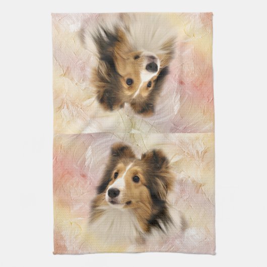Linge De Cuisine Le sable Sheltie font face (Vertical)