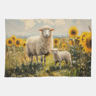 Linge De Cuisine Le terrain de tournesol mouton et agneau