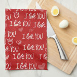 Linge De Cuisine Le thème de Valentine Rouge Blanc Je t'aime Motif<br><div class="desc">Inspiré par la Saint-Valentin,  ce design présente de charmants coeurs dessinés à la main et l'expression chaleureuse "Je t'aime" dans une typographie joliment écrite à la main,  ce motif sans soudure est parfait pour ajouter une touche romantique à toute occasion.</div>
