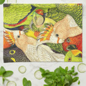 Linge De Cuisine Le vert lunatique de nature Parrots le motif (Plié)