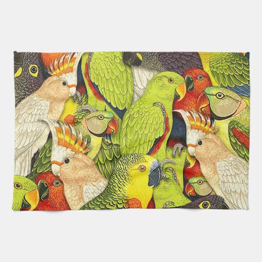 Linge De Cuisine Le vert lunatique de nature Parrots le motif (Horizontal)