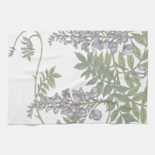 Linge De Cuisine Le vert pourpre vintage de glycines laisse la