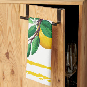 Linge De Cuisine Lemon Leaf Watercolor Lattice   Citron Jaune