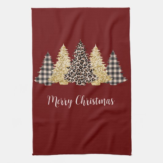 Linge De Cuisine Leopard Cheetah Buffalo Plaid Christmas Trees (Vertical)