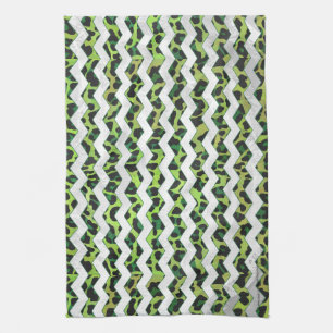 Linge De Cuisine Leopard Chevron noir et vert
