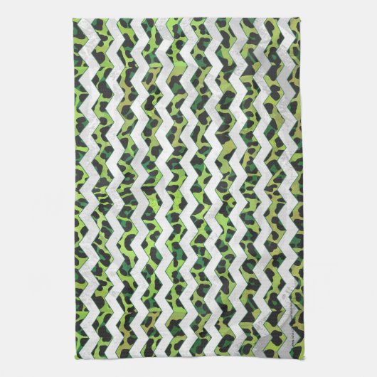 Linge De Cuisine Leopard Chevron noir et vert (Vertical)