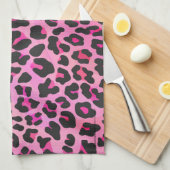 Linge De Cuisine Léopard noir et rose chaud (Quart Plié)