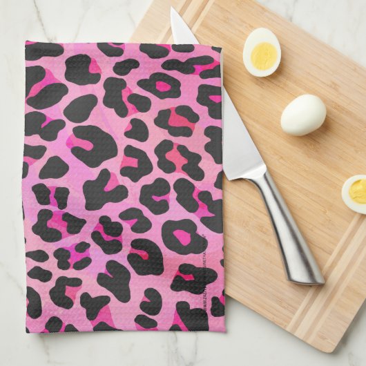 Linge De Cuisine Léopard noir et rose chaud (Quart Plié)