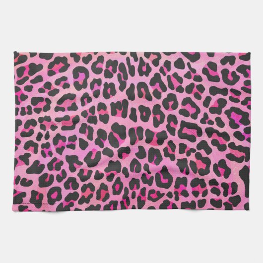 Linge De Cuisine Léopard noir et rose chaud (Horizontal)