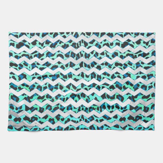 Linge De Cuisine Léopard noir et Turquoise (Horizontal)