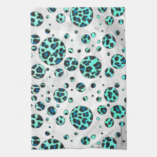 Linge De Cuisine Léopard noir et Turquoise