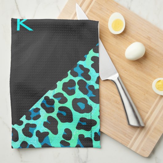 Linge De Cuisine Léopard noir et Turquoise (Quart Plié)