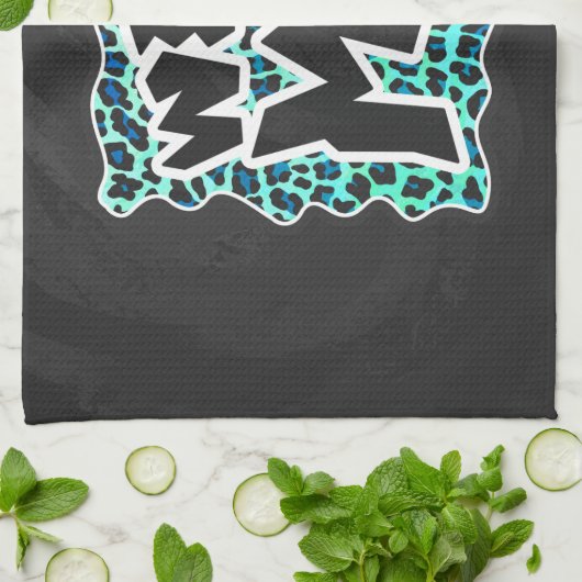 Linge De Cuisine Léopard noir et Turquoise (Plié)