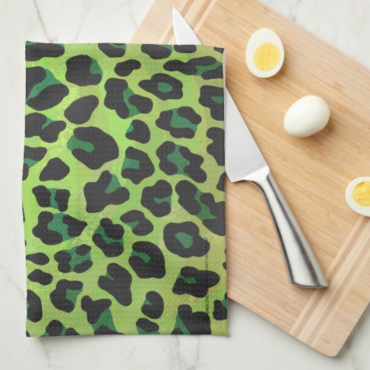 Linge De Cuisine Léopard noir et vert (Quart Plié)