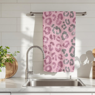 Linge De Cuisine Léopard Pailleté Rose Élégant sur Fond Or Rose