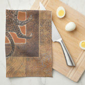 Linge De Cuisine Leopard sur Orange et Arrière - plan Brown (Quart Plié)