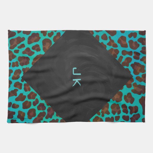 Linge De Cuisine Léopard Turquoise et Brown (Horizontal)