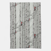 Linge De Cuisine Les bouleaux modernes et les oiseaux cardinaux rou (Vertical)