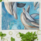 Linge De Cuisine Les dauphins nageant dans la mer (Plié)