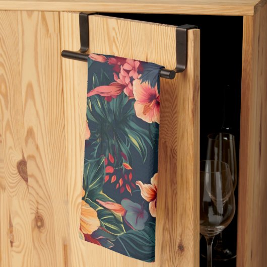 Linge De Cuisine Les Fleurs D'Hibiscus, Un Modèle Floral Tropical (Pliage en tiers)