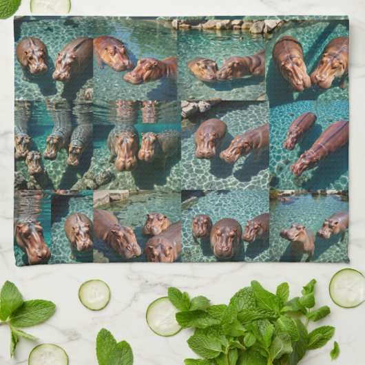 Linge De Cuisine Les hippopotames en jeu : Un paradis d'étang (Plié)
