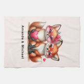 Linge De Cuisine Les mignons renards orange en amour (Horizontal)