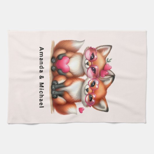 Linge De Cuisine Les mignons renards orange en amour (Horizontal)