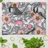 Linge De Cuisine Les poulets dans la nature rose, rose et gris (Plié)