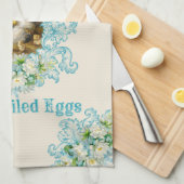 Linge De Cuisine Les Poulets Mangent Des Oeufs Dévastés Turquoise (Quart Plié)