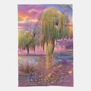 Linge De Cuisine Les saules au coucher du soleil de Pink près de l'