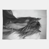 Linge De Cuisine L'étalon friésien au vent. (Horizontal)