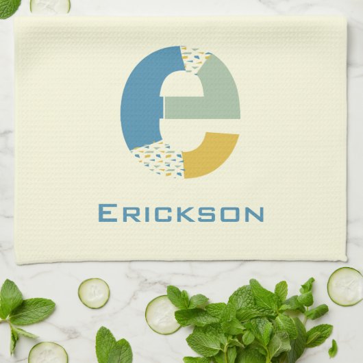 Linge De Cuisine Lettre Abstraite moderne E Monogramme initial (Plié)