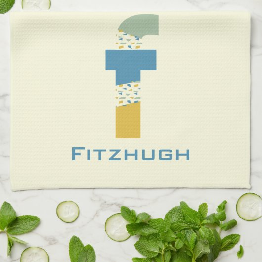 Linge De Cuisine Lettre Abstraite moderne F Monogramme initial (Plié)