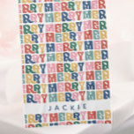 Linge De Cuisine Lettre bulle rétro Noël personnalisé<br><div class="desc">Des couleurs vives et des polices rétro de lettres bulles rendent ces festives et amusantes! Cette serviette peut être customisée avec un prénom ou un nom de famille.</div>