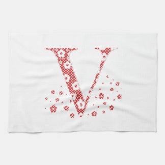Linge De Cuisine Lettre Motif aux fleurs V(rouge)