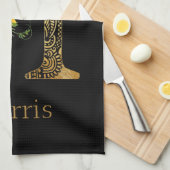 LINGE DE CUISINE LETTRE NOIRE ET OR H TOMBEAUX (Quart Plié)