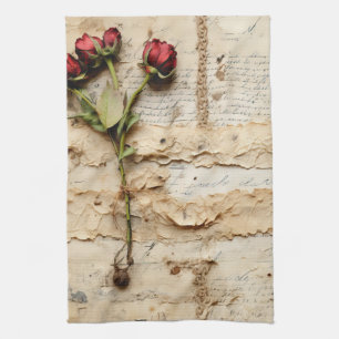 Linge De Cuisine Lettre vintage d'amour parchemin avec fleurs (2)