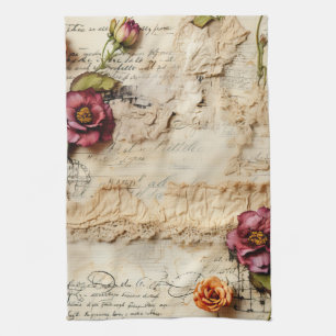 Linge De Cuisine Lettre vintage d'amour parchemin avec fleurs (8)