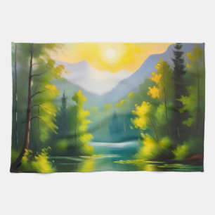 Linge De Cuisine Lever de soleil sur des montagnes enneigées et un 