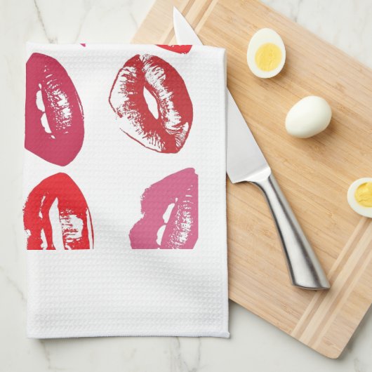 Linge De Cuisine lèvres roses et rouges (Quart Plié)