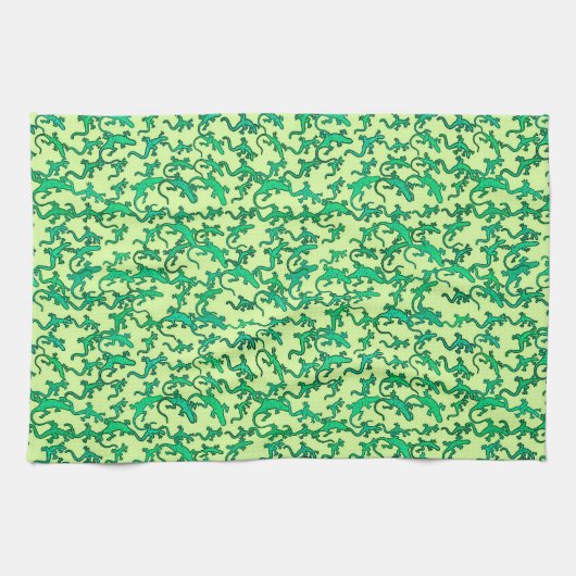 Linge De Cuisine Lézards verts sur un arrière - plan de vert de (Horizontal)
